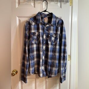 Levi’s Men’s Western Plaid Snap Shirt – Size XL – Blue, Red Check Flannel